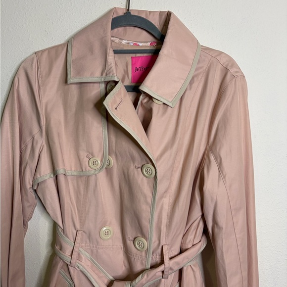 Betsey Johnson Light Pink Trench Coat coquette corset swing twirl sz L jacket - Picture 15 of 16